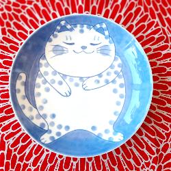 Assiette japonaise chat bleue 22X3,5cm