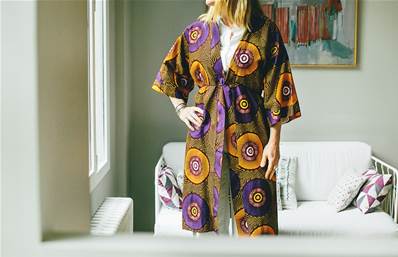 Kimono long ethnique imprimé WAX violet
