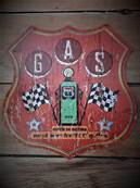 Plaque métal 30x30 vintage GAS STATION rouge "ROUTE 66".