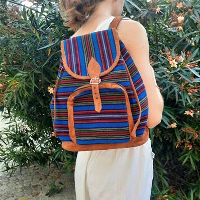 Sac à dos rayé bleu Artisanat du Guatemala