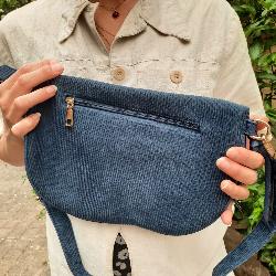 Sac banane double velour cotelé bleu