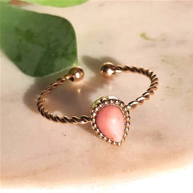 Bague "Douceur Rosée" - Pierre Ovale Rhodonite et Acier Inoxydable