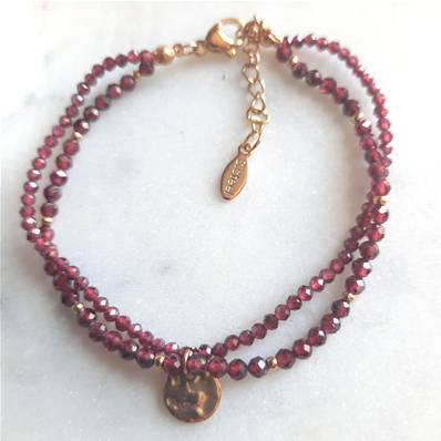 Bracelet perles grenat 2 rangs