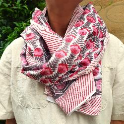 Etole, charpe, paro coton imprim clochettes roses block print 13