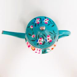 Théière bleue artisanale du Cachemire, peinte à la main