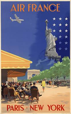 Affiche vintage déco de collection Air France Paris-New York Café 50x70cm