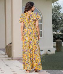 Robe longue fleurie bohème artisanale Safran