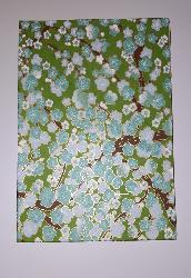 Carnet japonais motifs pommier en fleur bleu fond vert 80 pages