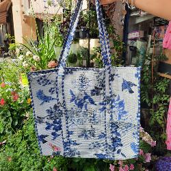 Sac coton Indien Surpiqué "Oiseaux Célestes"