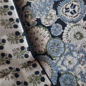 Tenture indienne block print 270x225 cm – Bleu nuit floral