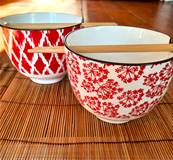 Set de 2 bols à baguettes “Shanghai” – Motifs rouges inspirés d’Asie