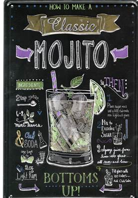 Plaque métal 15x30 vintage COKTAIL MOJITO.