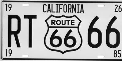 Plaque métal 15x30 vintage ROUTE 66 California blanche.