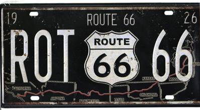 Plaque métal 15x30 vintage ROUTE 66 STATES noire