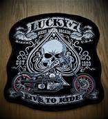 Ecusson brod thermique de biker LUCKY 7 LIVE TO RIDE 27X25 cm.