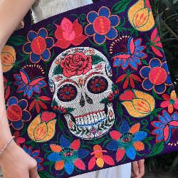 Sac à main brodé motif Skull et fleurs Guatémala