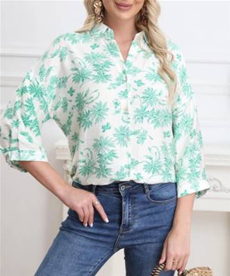 Chemise viscose et lin, motifs palmiers verts
