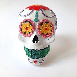 Statut tête de mort mexicaine blanc fleur petit modèle