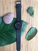 Montre cuir bois et bambou "Little six" noire petit cadran