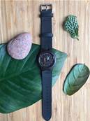 Montre cuir bois et bambou "Pile black" noire petit cadran