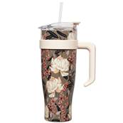 Mug de transport 1.2l avec paille fond fleurs blanches