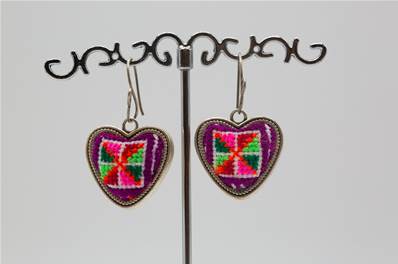 Boucles d'oreilles ethniques du Tibet coeur brodé