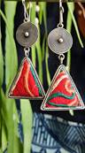 Boucles d'oreilles ethniques du Tibet triangle rouge