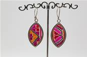 Boucles d'oreilles ethniques du Tibet goute brode rose