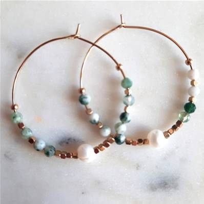 Créoles dorées - perles et turquoise afrique