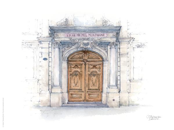 Affiche porte Lycée Montaigne Bordeaux 30x40cm Aquarelle24