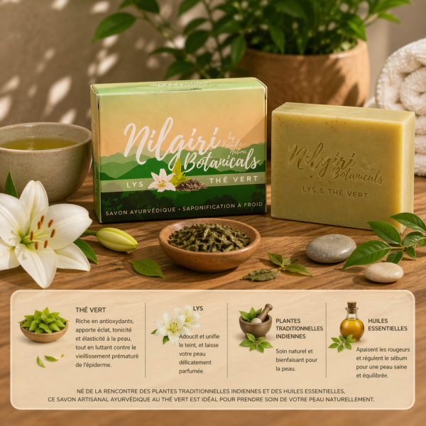 Savon ayurvédique NILGIRI au thé vert et au lys