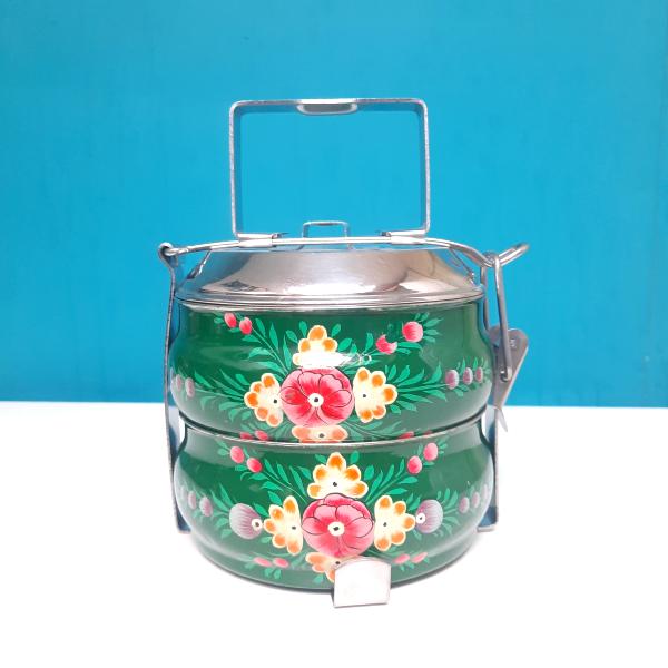 Lunch box verte Peinte à la Main - Un voyage culinaire en Inde