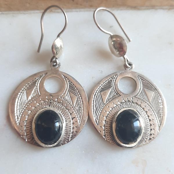 Boucles d'oreilles Touareg argent perle onyx IZZA 9014