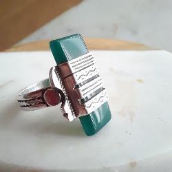 Bague Touareg Argent et Agate Verte – Taille 54