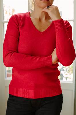 Pull col V Rose en laine, soie et cachemire