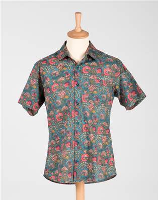 Chemise homme manche courte Tige de fleurs en coton L