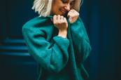 Pull col V mohair vert fonc