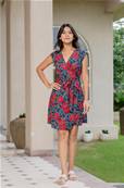 Robe courte AKEMI � fleurs rouges