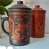 Tisanière chinoise antique en terre dragon couleur noire