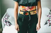 Ceinture japonaise obi rouge motif fleurs