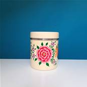 Boite inox indienne peinte à la main jaune motif fleur GM