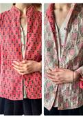 Veste indienne matelassée réversible fleurie Rose