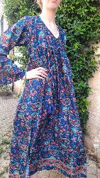 Robe ethnique longue et large bleu
