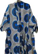 Kimono long ethnique imprimé WAX ronds bleus  blancs S - M