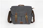 Sac besace bandoulière à poche cuir et coton noir Crazy Lou