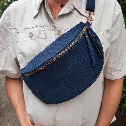 Sac banane simple velour cotel bleu