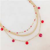 Collier "Rouge Passion" 3 rangs perles rouges avec maille