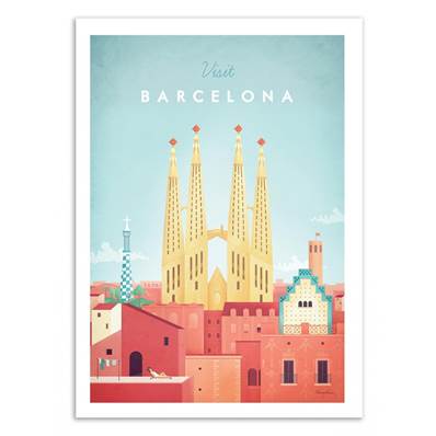 Affiche visit Barcelone Espagne 50x70cm Henry Rivers