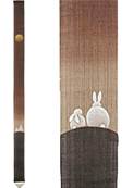 Tenture japonaise traditionnelle Deux lapins et la pleine lune 170cm