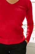 Pull col V Rose en laine, soie et cachemire